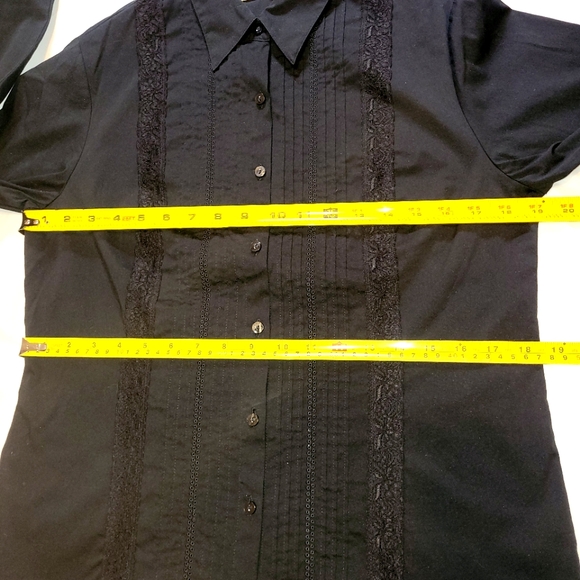 [EUC]Apostrophe Stretch Black Long-Sleeve Button-Down Dress Shirt w/ Lace Panels - Picture 13 of 16